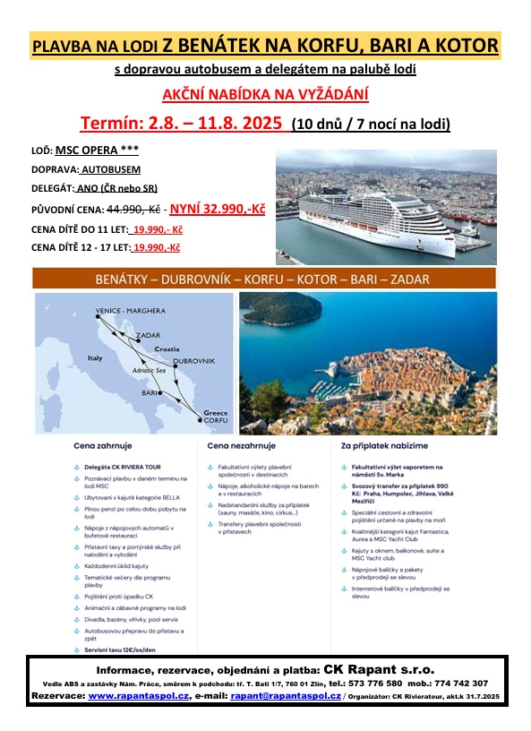 02.08.-11.08.2025 PLAVBA Z BENÁTEK NA KORFU